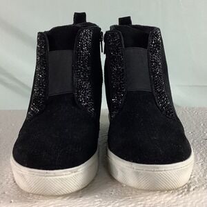 SteveMadden Flavy Black Suede Rhinestone Hidden Wedge Sneakers Womens10 FLVY01S1